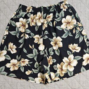 80's VTG Hawaiian women's cotton shorts black floral M hibiscus MINT condition